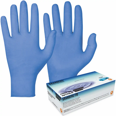 Engångshandske nitril kemresistent blå puderfri S Granberg 770